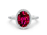 White gold Oval Cut Halo Round Diamond Pavé Band with Four-Prong Setting