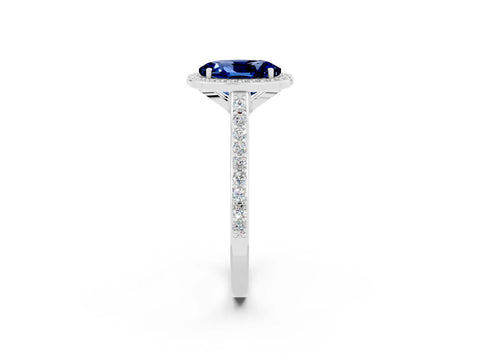 White gold Oval Cut Halo Round Diamond Pavé Band with Four-Prong Setting_2