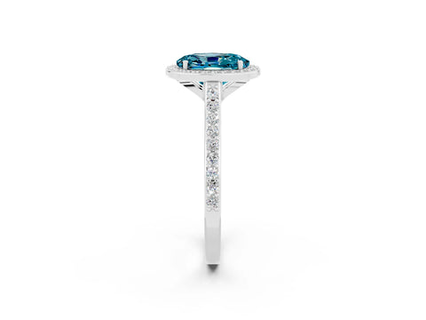 White gold Oval Cut Halo Round Diamond Pavé Band with Four-Prong Setting_2