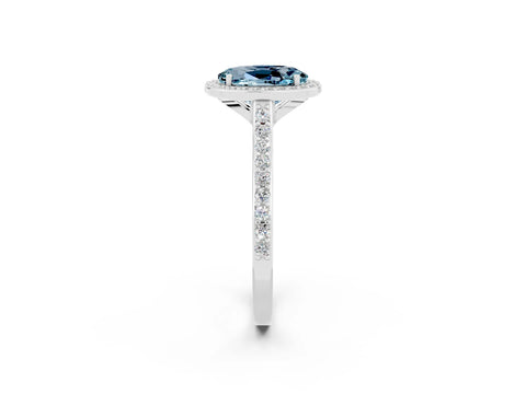 White gold Oval Cut Halo Round Diamond Pavé Band with Four-Prong Setting_2