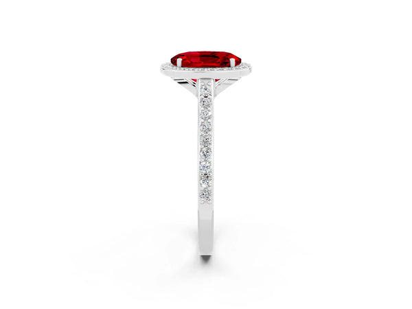 Platinum Oval Cut Halo Round Diamond Pavé Band with Four-Prong Setting