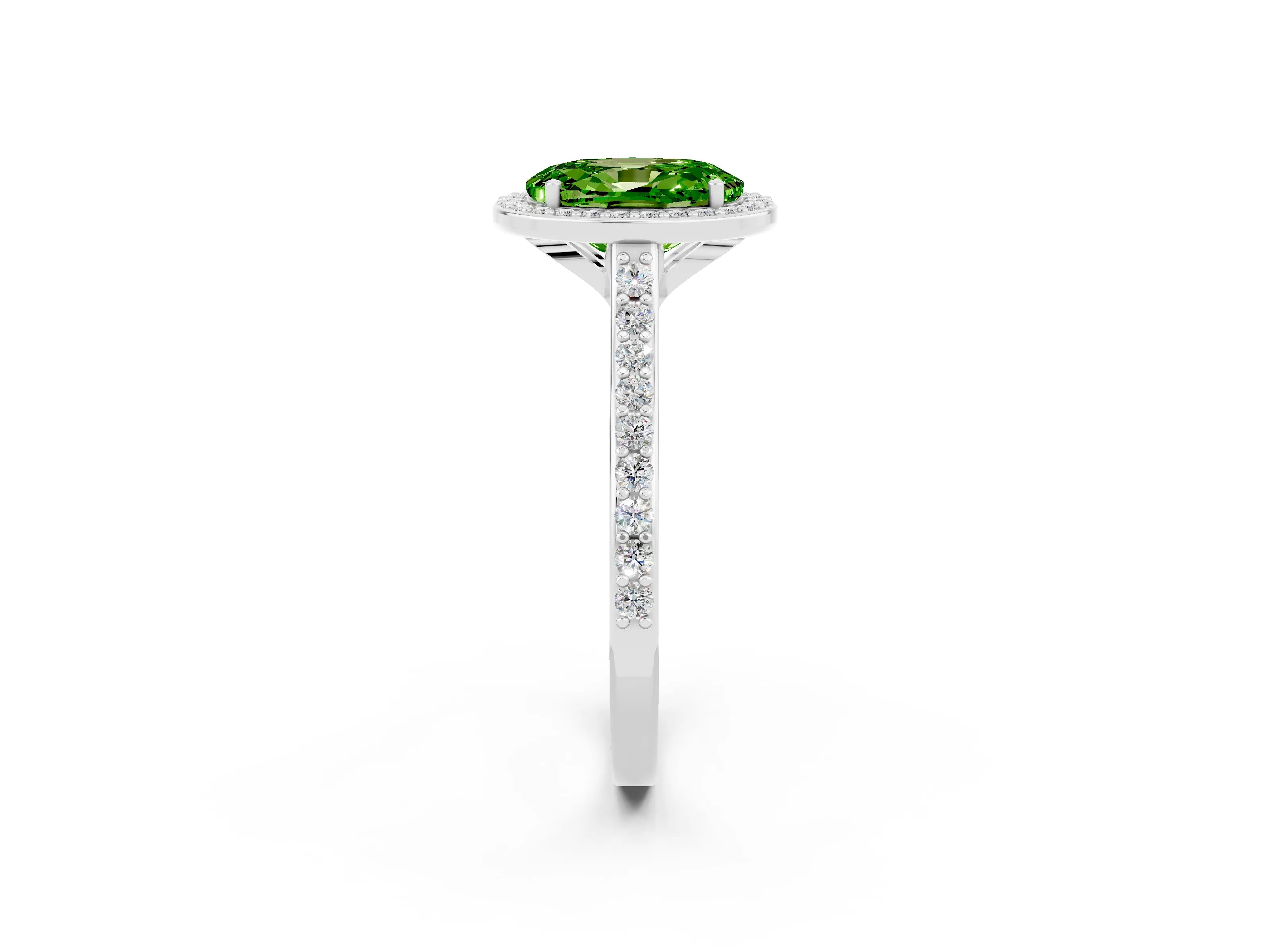 White gold Oval Cut Halo Round Diamond Pavé Band with Four-Prong Setting_2
