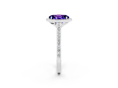 White gold Oval Cut Halo Round Diamond Pavé Band with Four-Prong Setting_2