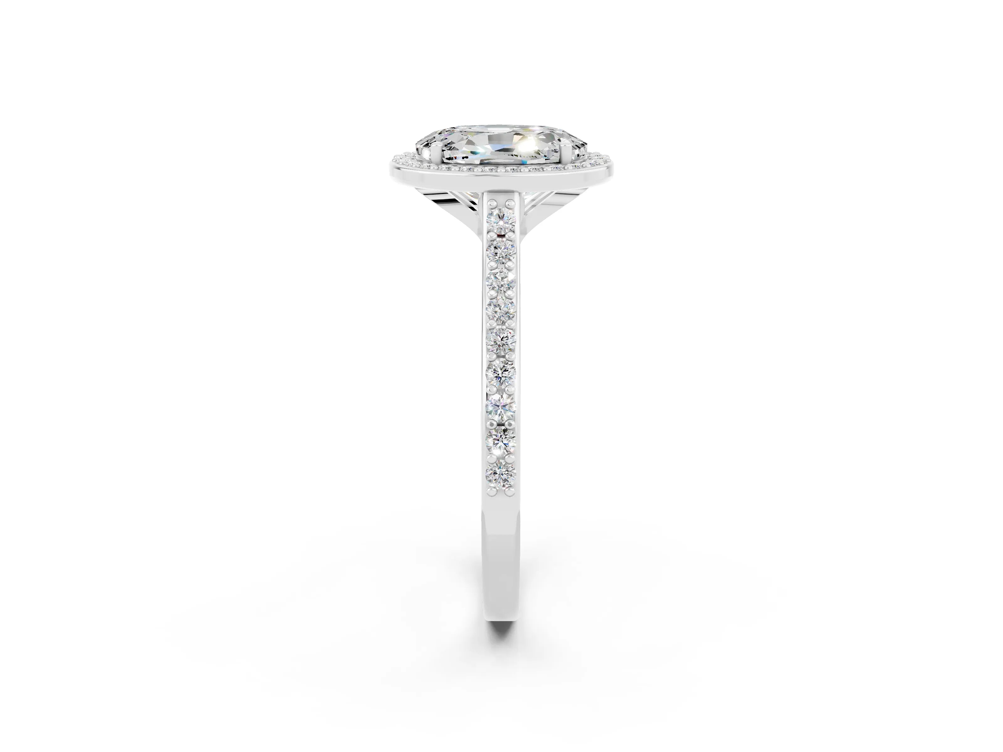 White gold Oval Cut Halo Round Diamond Pavé Band with Four-Prong Setting_2