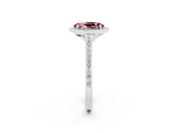 White gold Oval Cut Halo Round Diamond Pavé Band with Four-Prong Setting