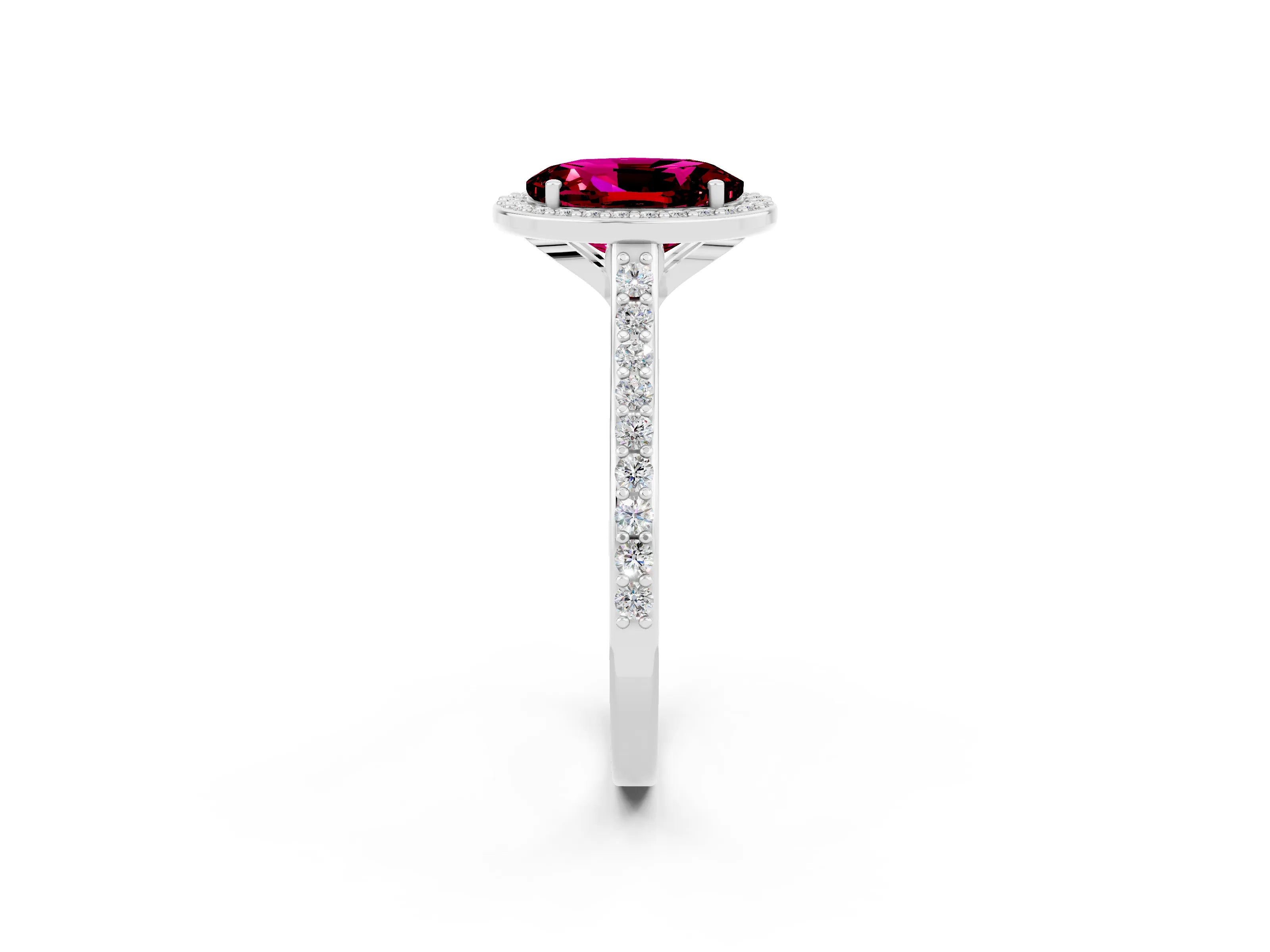 White gold Oval Cut Halo Round Diamond Pavé Band with Four-Prong Setting_2