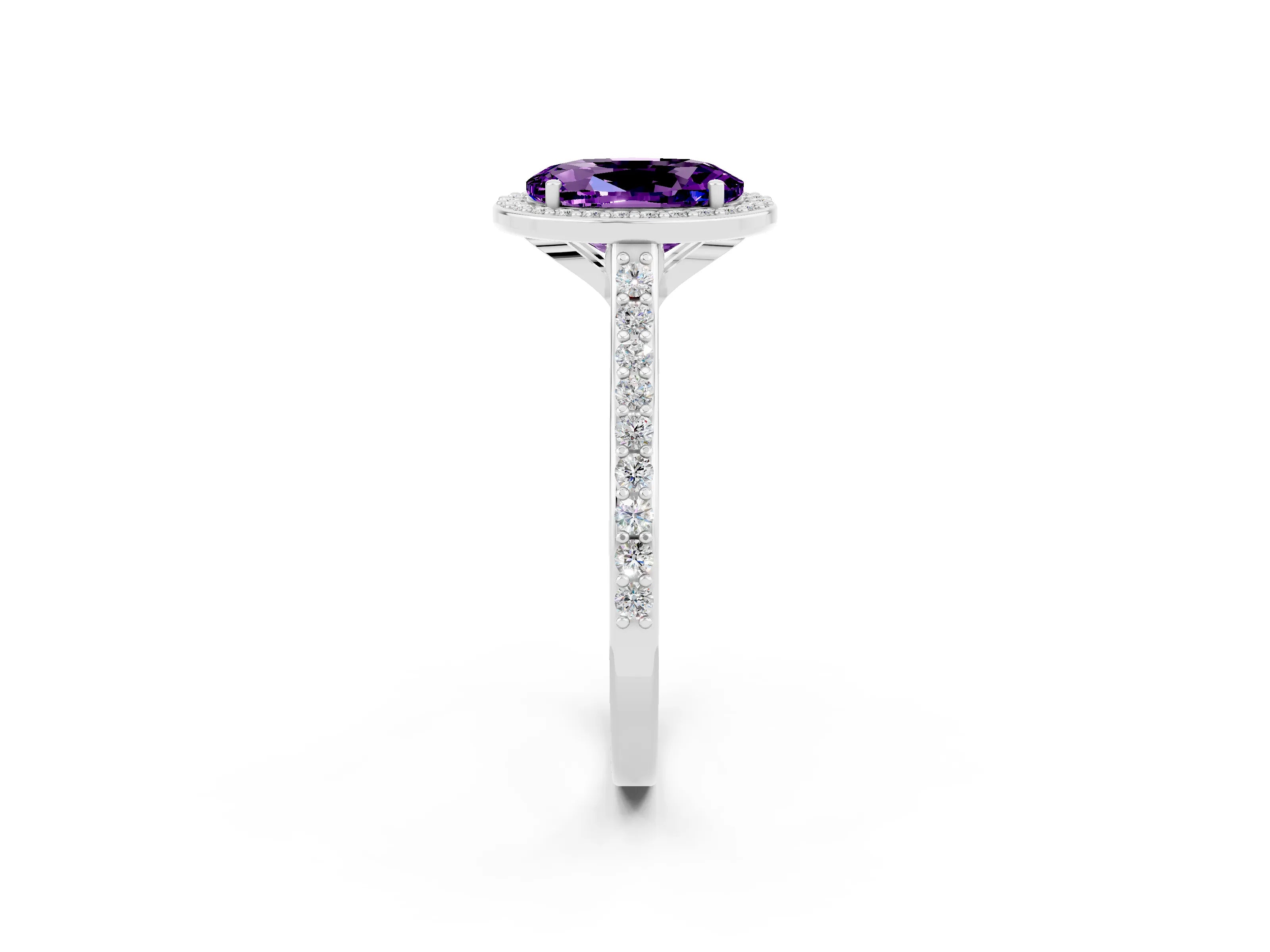 White gold Oval Cut Halo Round Diamond Pavé Band with Four-Prong Setting_2