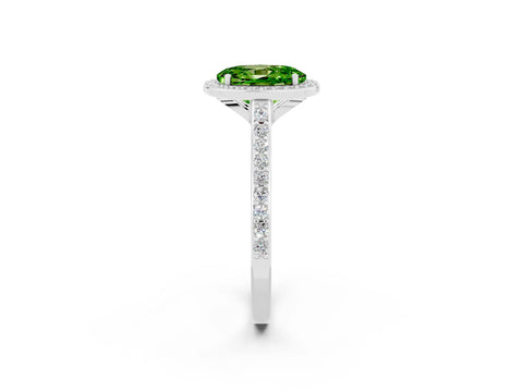 White gold Oval Cut Halo Round Diamond Pavé Band with Four-Prong Setting_2