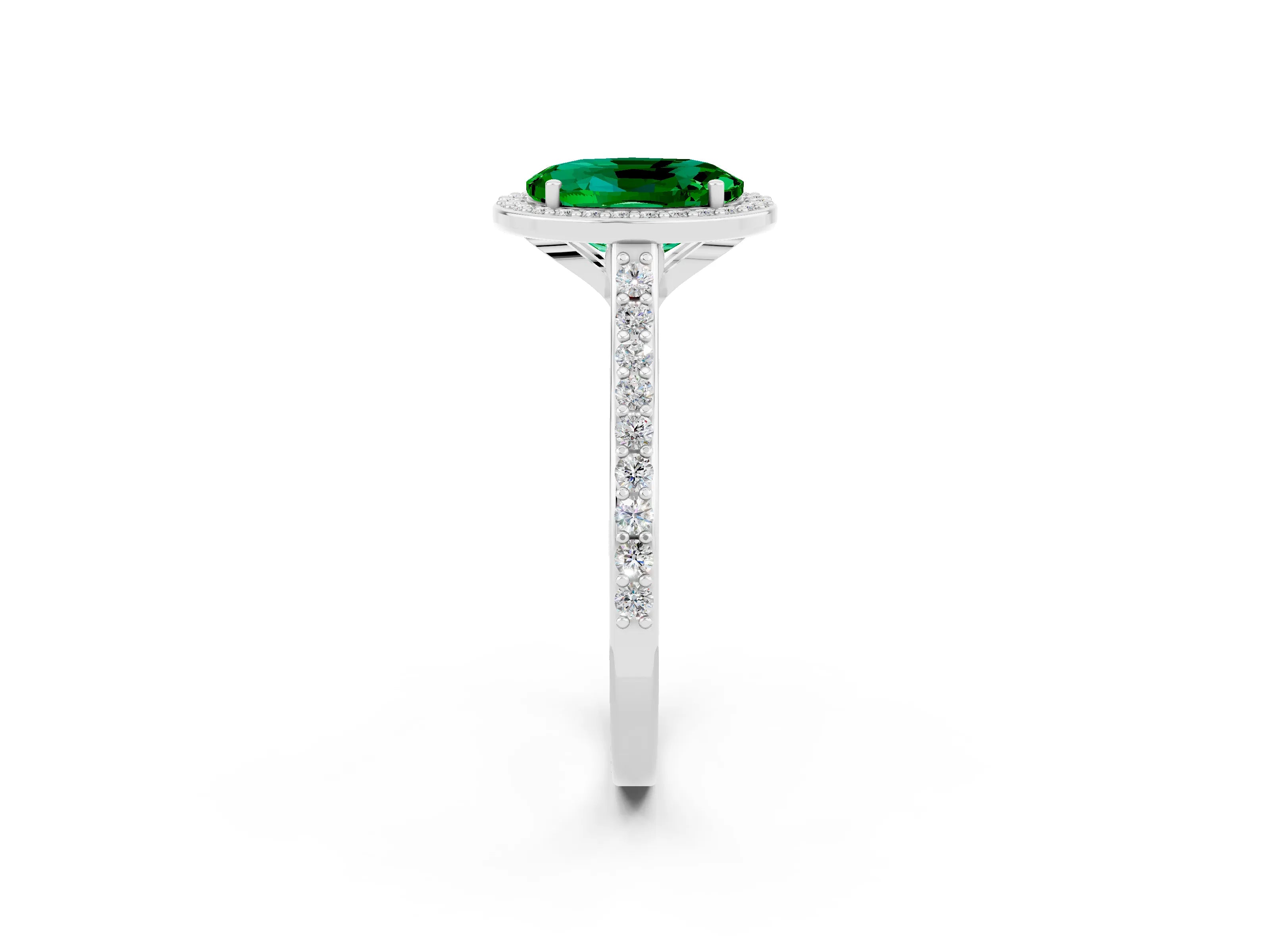 White gold Oval Cut Halo Round Diamond Pavé Band with Four-Prong Setting_2
