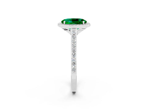 White gold Oval Cut Halo Round Diamond Pavé Band with Four-Prong Setting_2