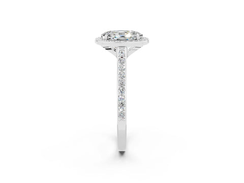 White gold Oval Cut Halo Round Diamond Pavé Band with Four-Prong Setting_2
