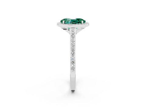 White gold Oval Cut Halo Round Diamond Pavé Band with Four-Prong Setting_2