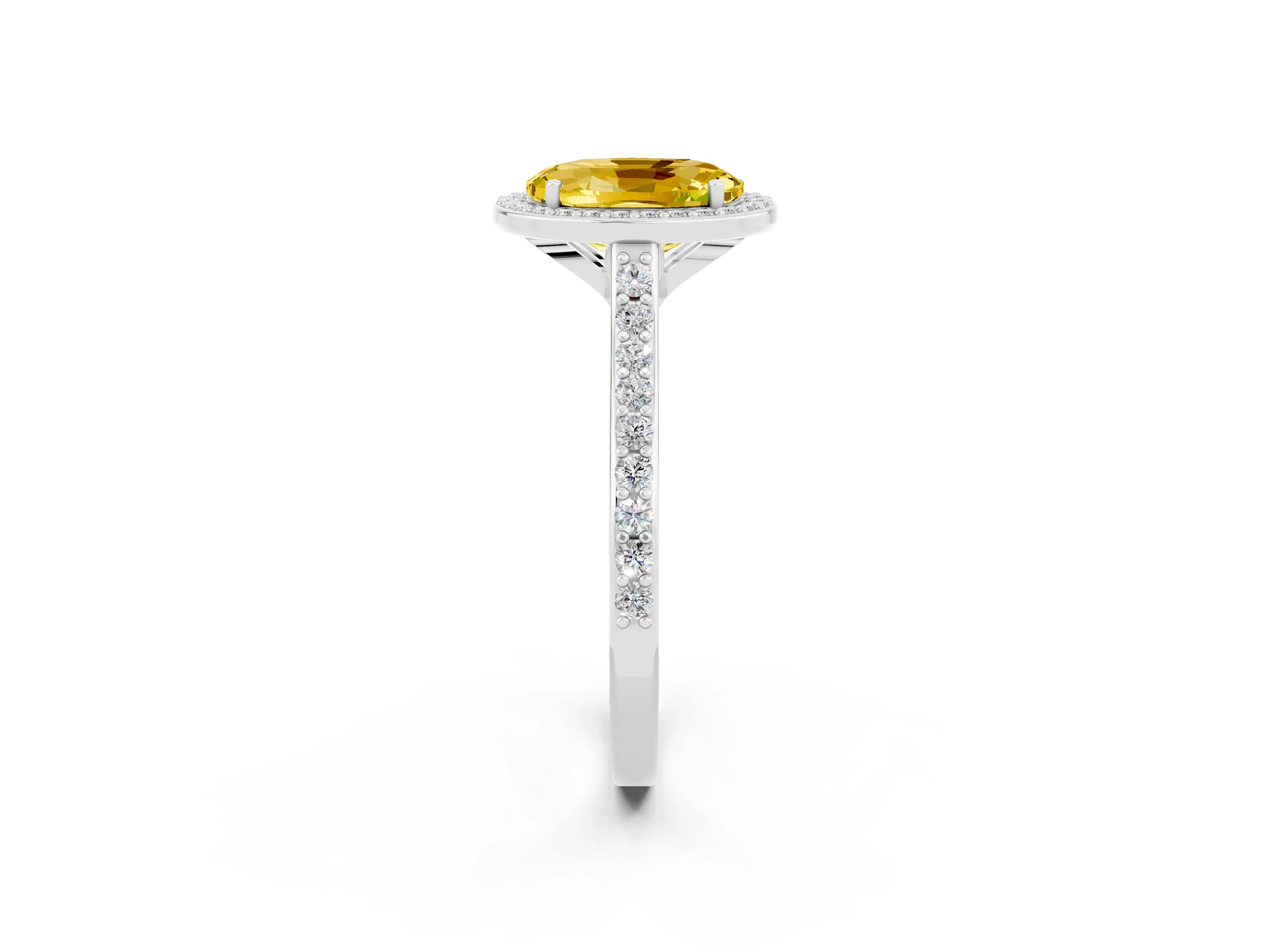 White gold Oval Cut Halo Round Diamond Pavé Band with Four-Prong Setting_2