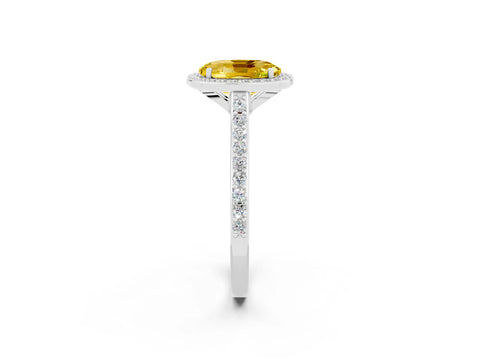 White gold Oval Cut Halo Round Diamond Pavé Band with Four-Prong Setting_2