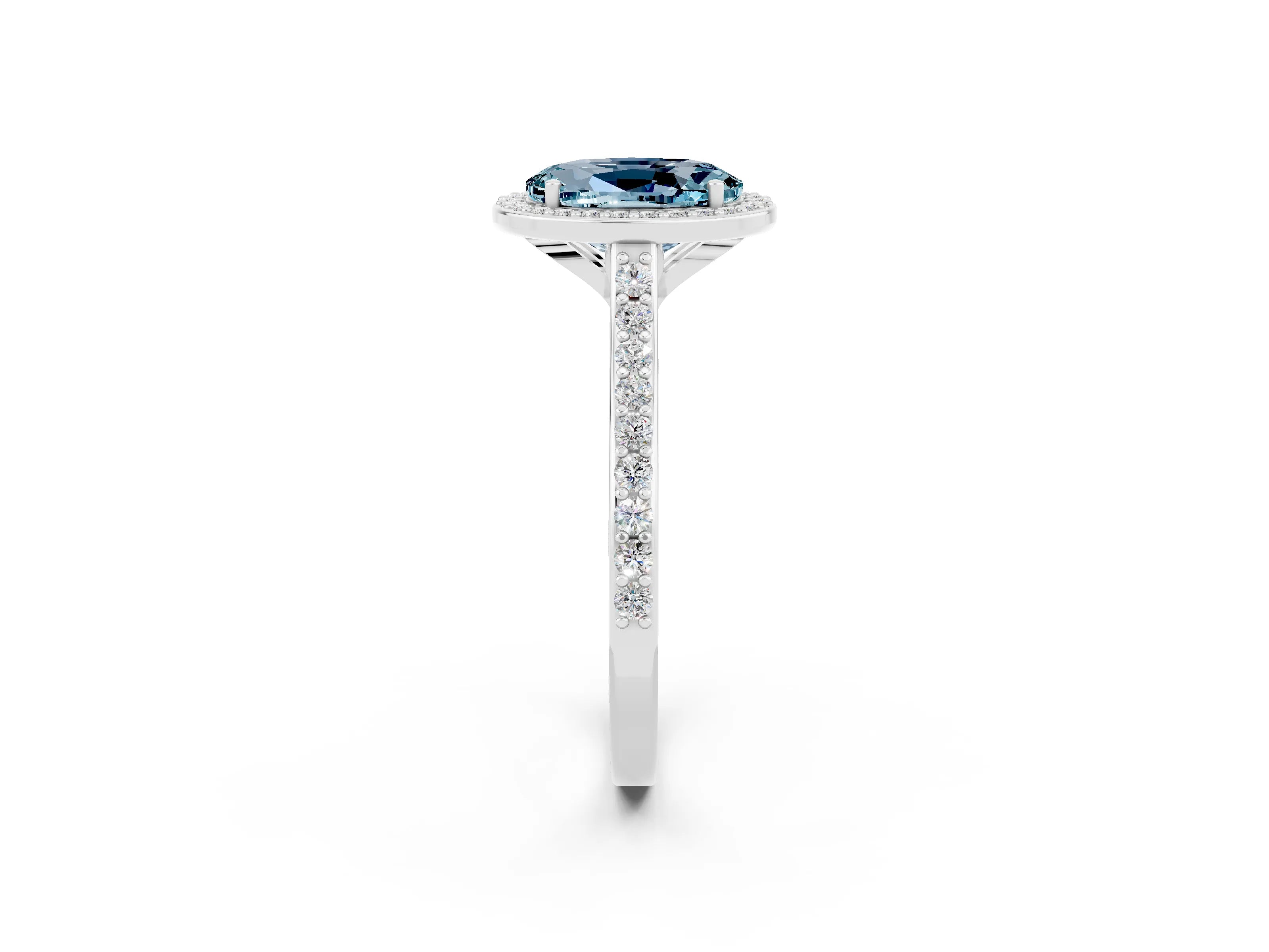White gold Oval Cut Halo Round Diamond Pavé Band with Four-Prong Setting_2