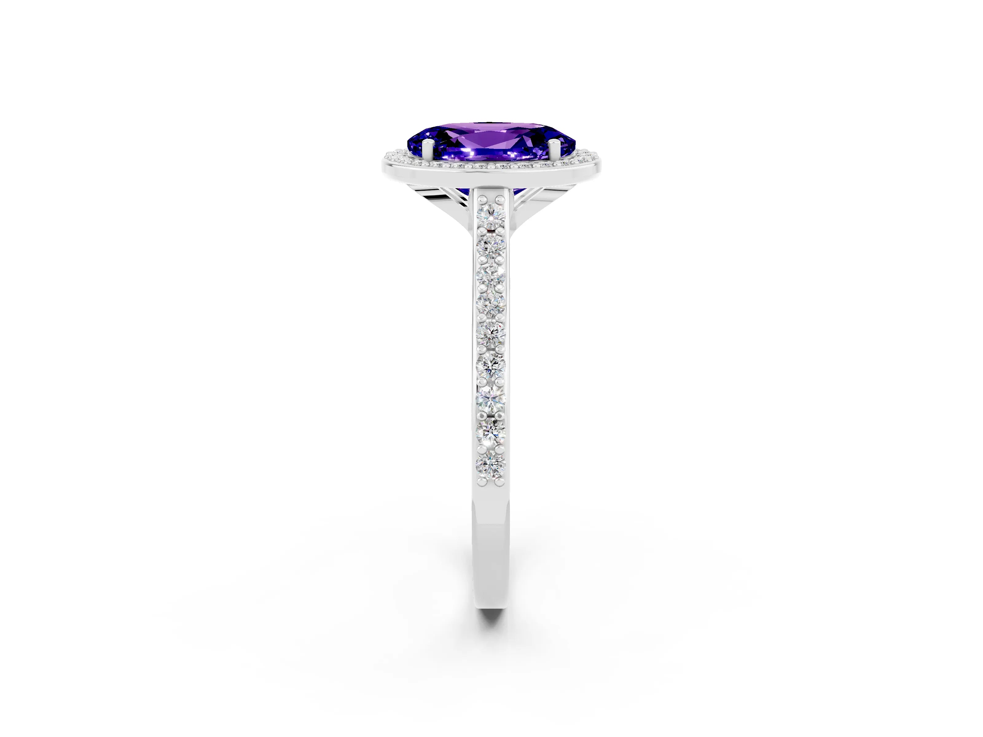 White gold Oval Cut Halo Round Diamond Pavé Band with Four-Prong Setting_2
