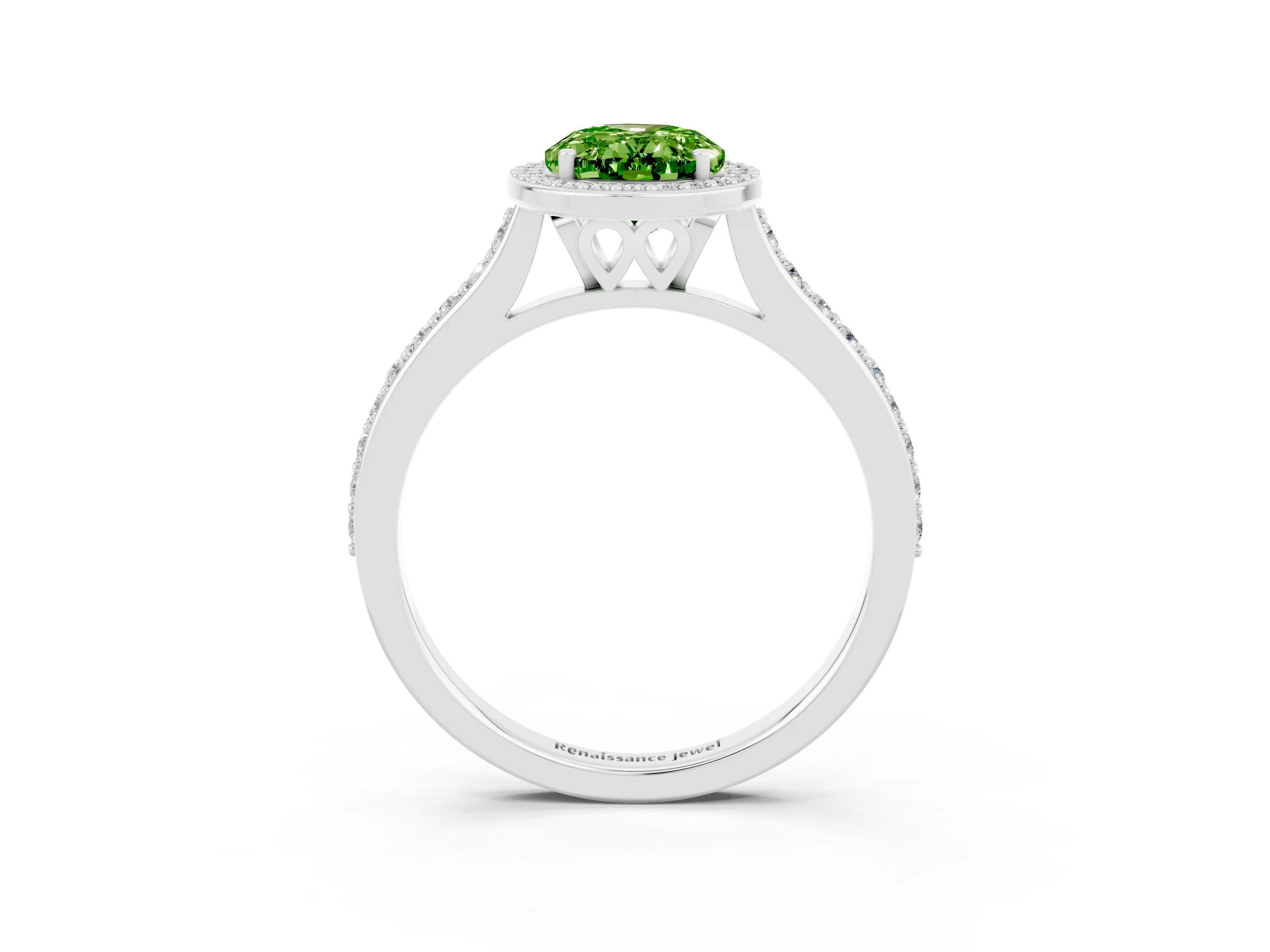 White gold Oval Cut Halo Round Diamond Pavé Band with Four-Prong Setting_3
