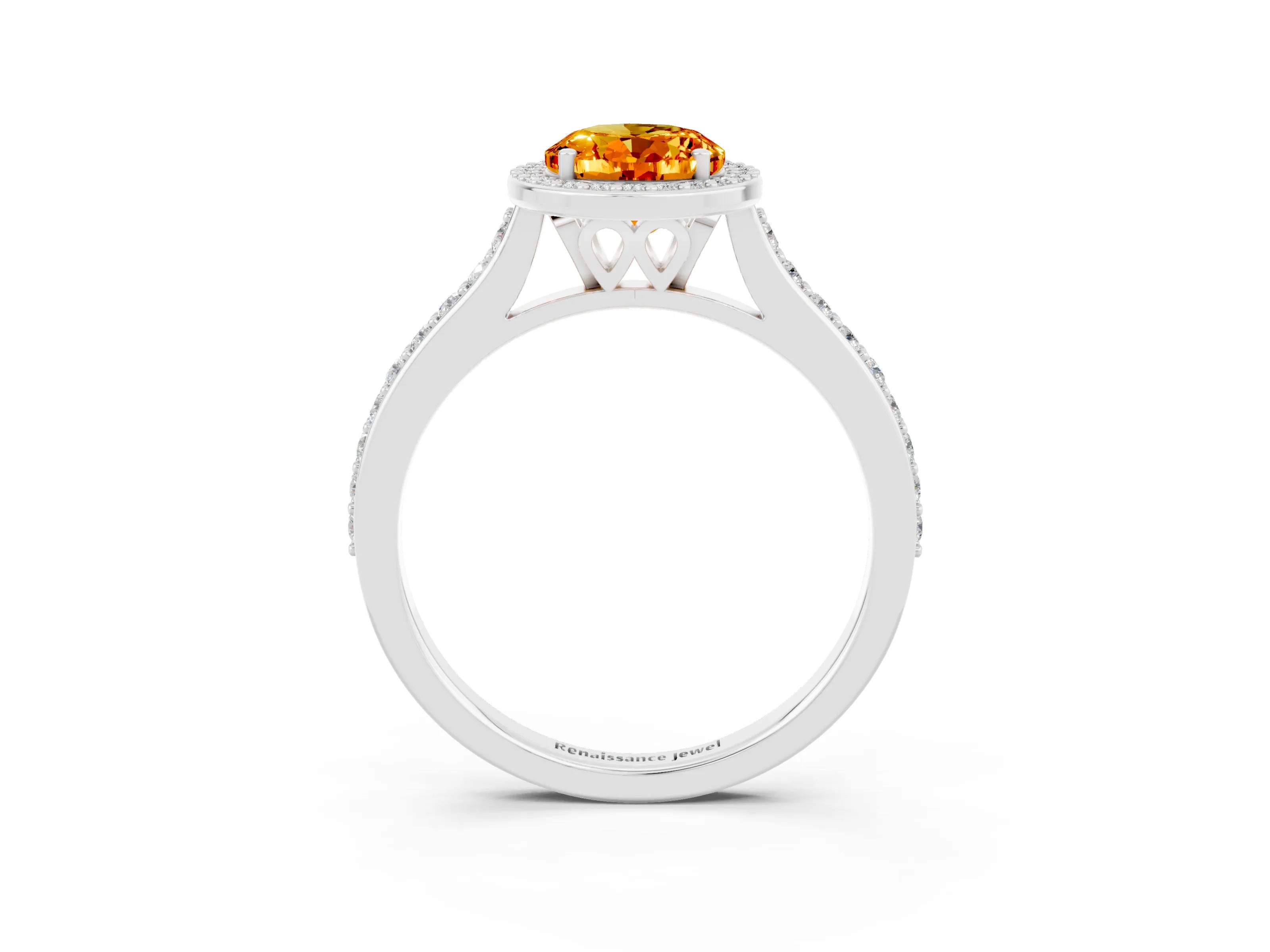White gold Oval Cut Halo Round Diamond Pavé Band with Four-Prong Setting_3