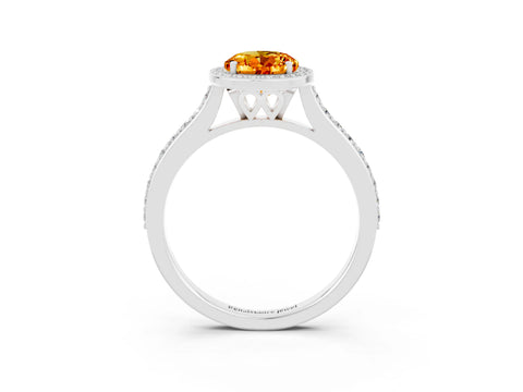 White gold Oval Cut Halo Round Diamond Pavé Band with Four-Prong Setting_3