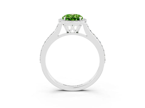 White gold Oval Cut Halo Round Diamond Pavé Band with Four-Prong Setting_3