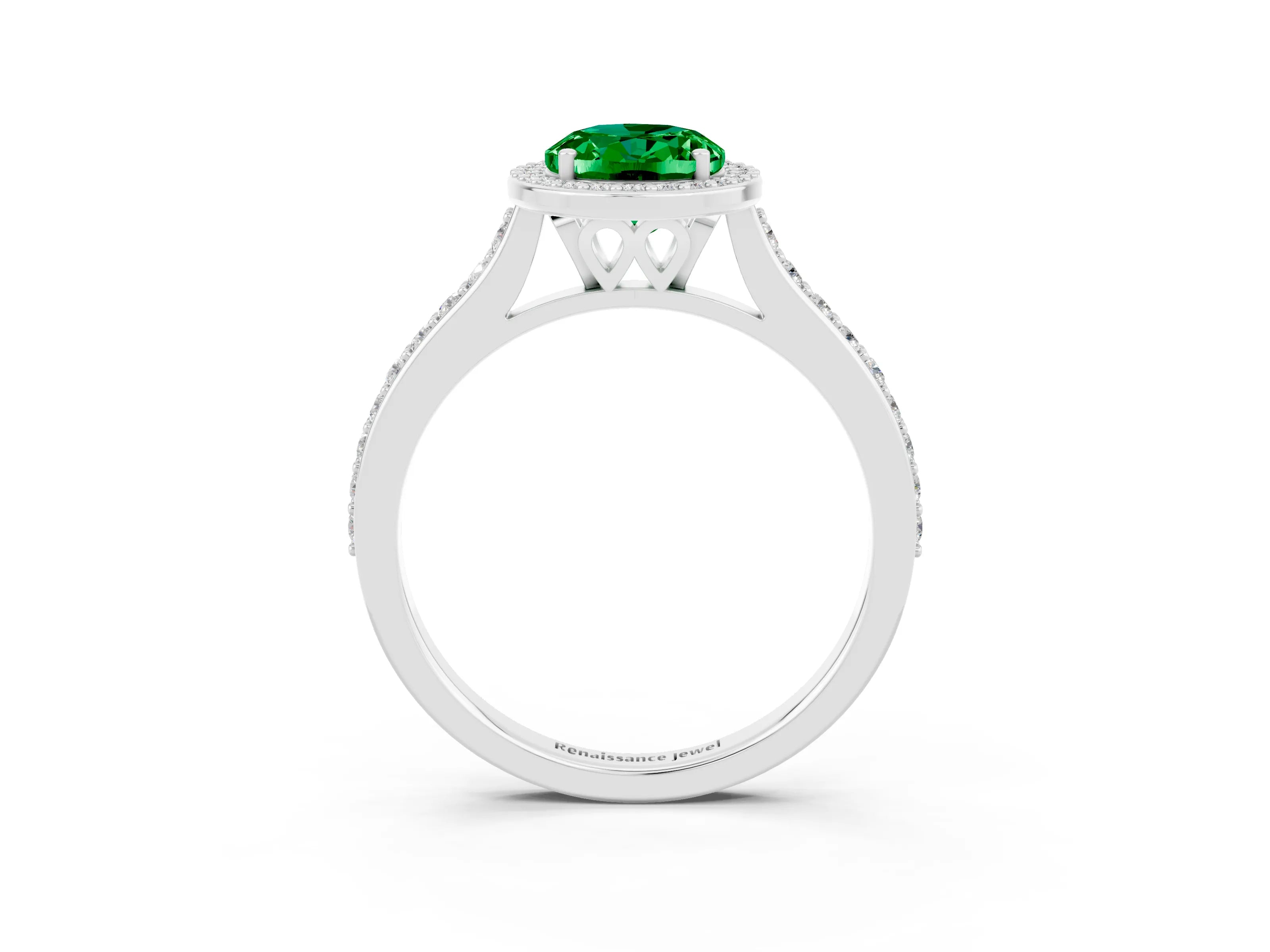 White gold Oval Cut Halo Round Diamond Pavé Band with Four-Prong Setting_3