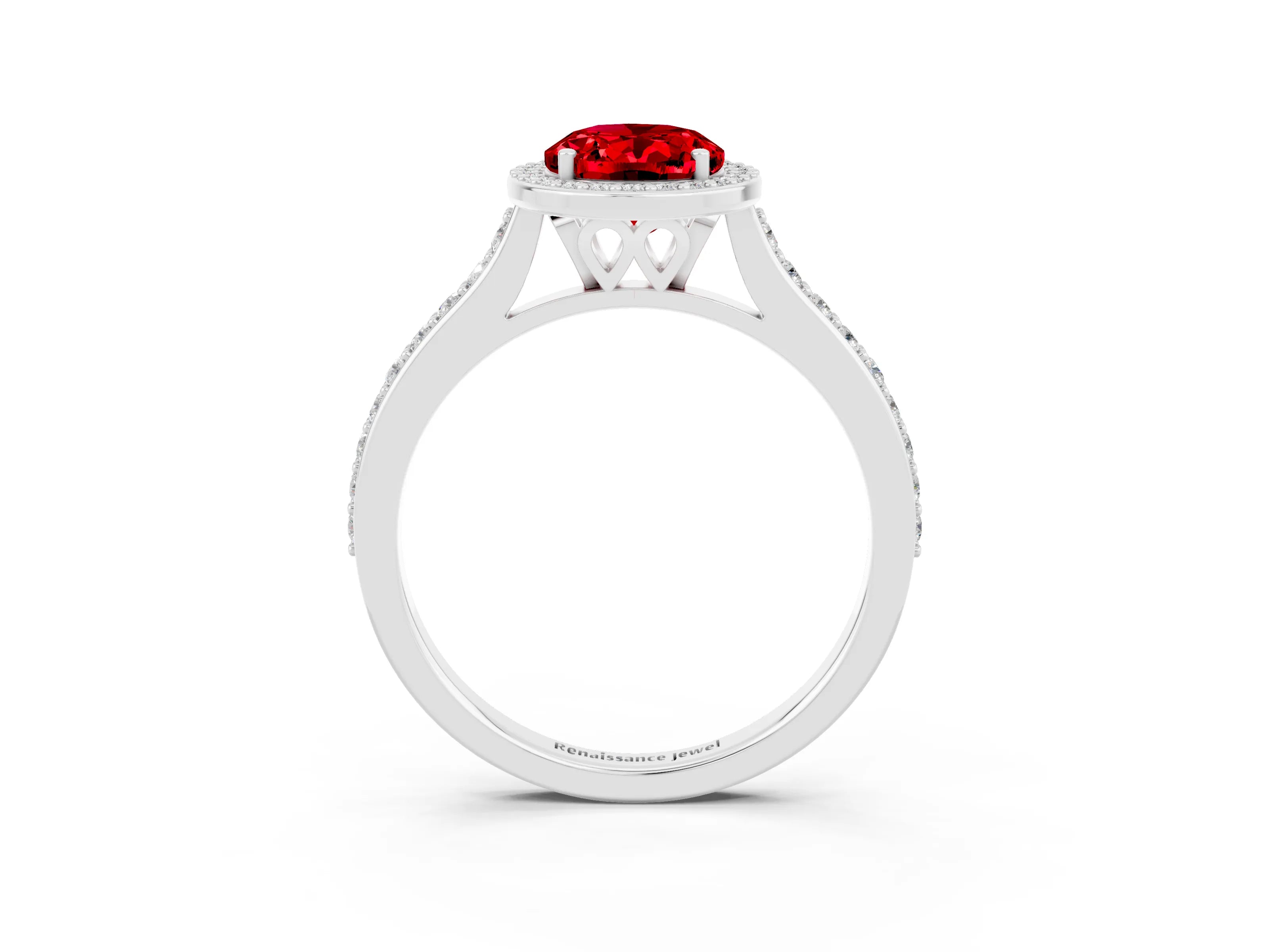 White gold Oval Cut Halo Round Diamond Pavé Band with Four-Prong Setting_3