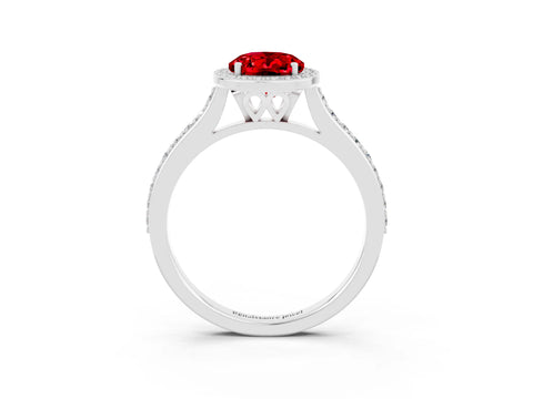 White gold Oval Cut Halo Round Diamond Pavé Band with Four-Prong Setting_3