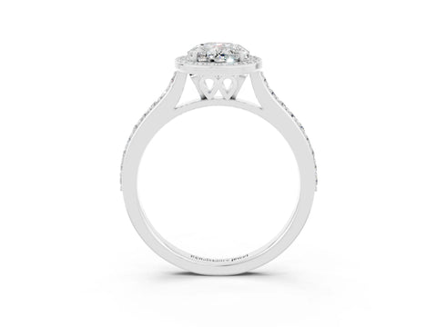 White gold Oval Cut Halo Round Diamond Pavé Band with Four-Prong Setting_3