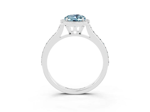 White gold Oval Cut Halo Round Diamond Pavé Band with Four-Prong Setting_3