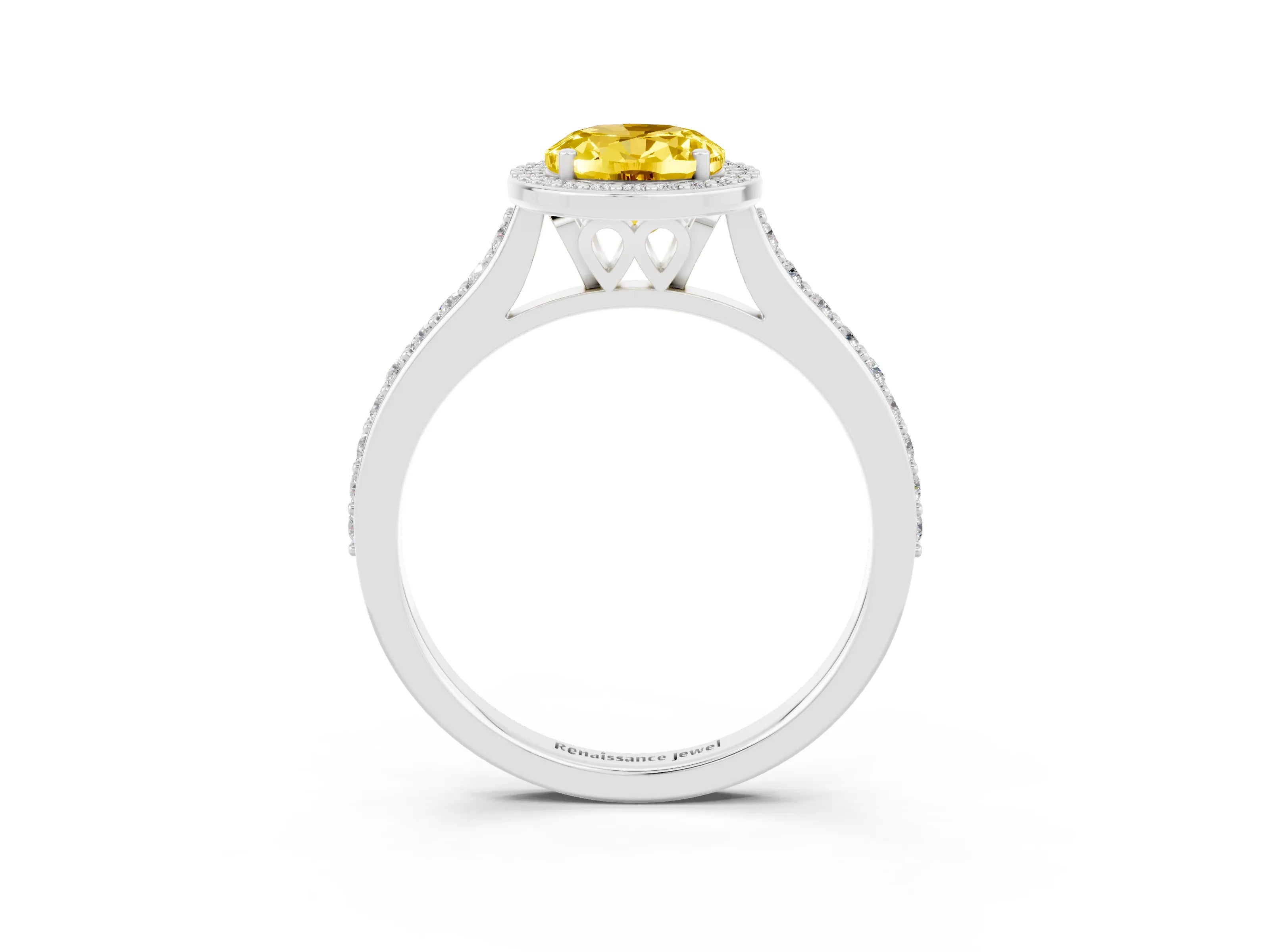 White gold Oval Cut Halo Round Diamond Pavé Band with Four-Prong Setting_3