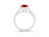 White gold Oval Cut Halo Round Diamond Pavé Band with Four-Prong Setting_3