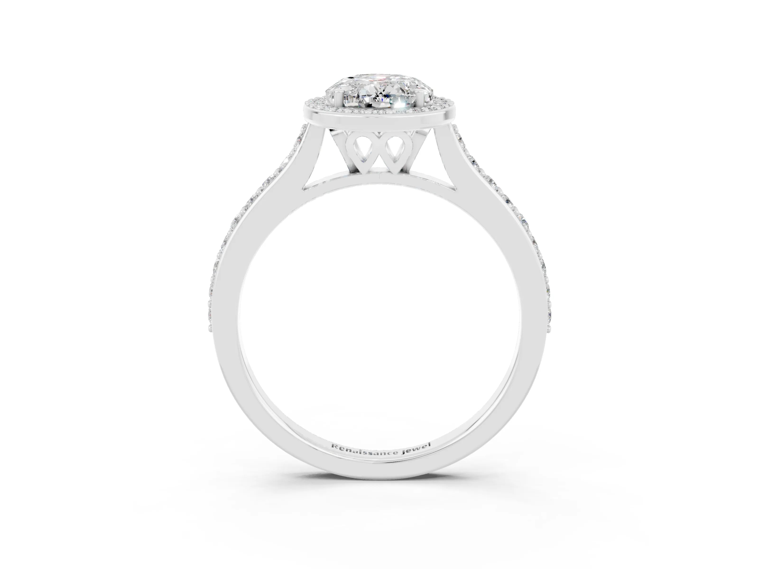 White gold Oval Cut Halo Round Diamond Pavé Band with Four-Prong Setting_3