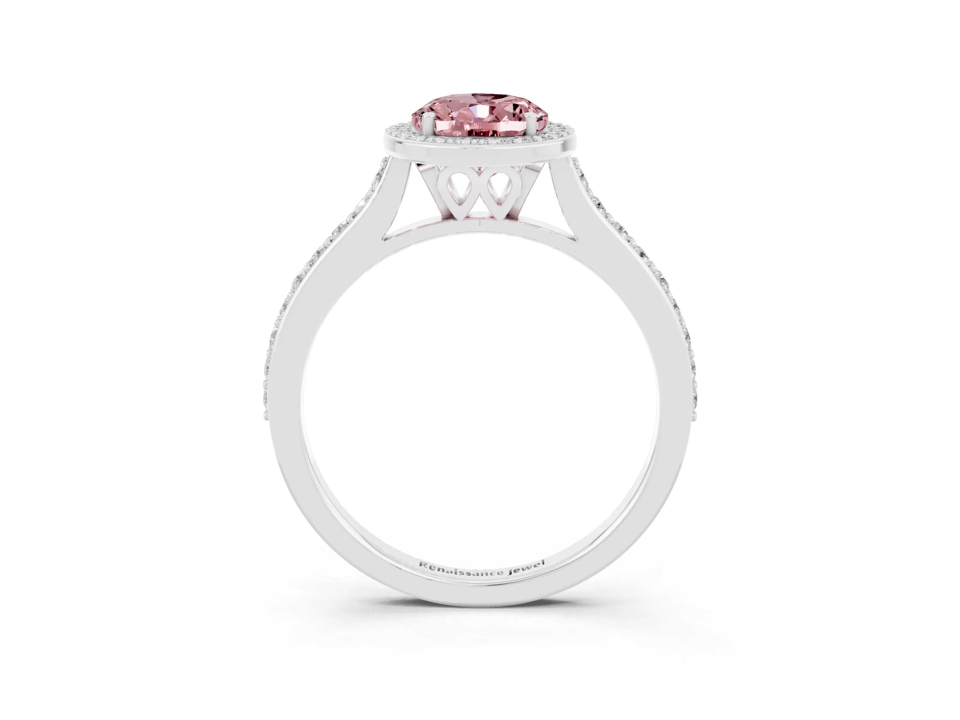 White gold Oval Cut Halo Round Diamond Pavé Band with Four-Prong Setting_3