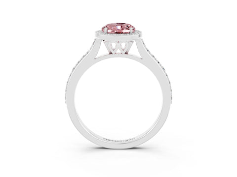 White gold Oval Cut Halo Round Diamond Pavé Band with Four-Prong Setting_3