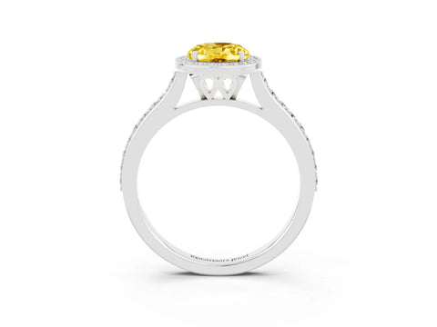 White gold Oval Cut Halo Round Diamond Pavé Band with Four-Prong Setting_3