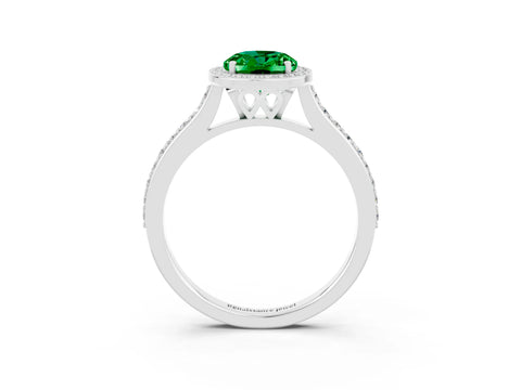 White gold Oval Cut Halo Round Diamond Pavé Band with Four-Prong Setting_3