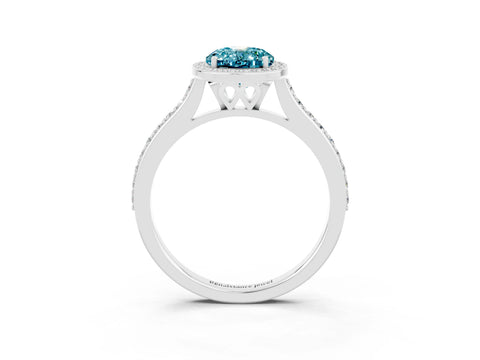 White gold Oval Cut Halo Round Diamond Pavé Band with Four-Prong Setting_3
