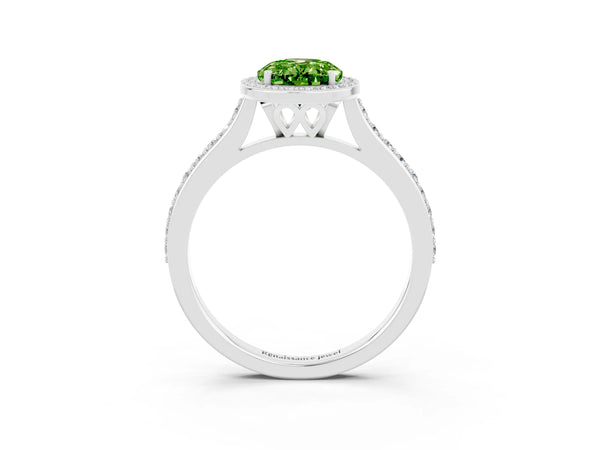 Silver Oval Cut Halo Round Diamond Pavé Band with Four-Prong Setting
