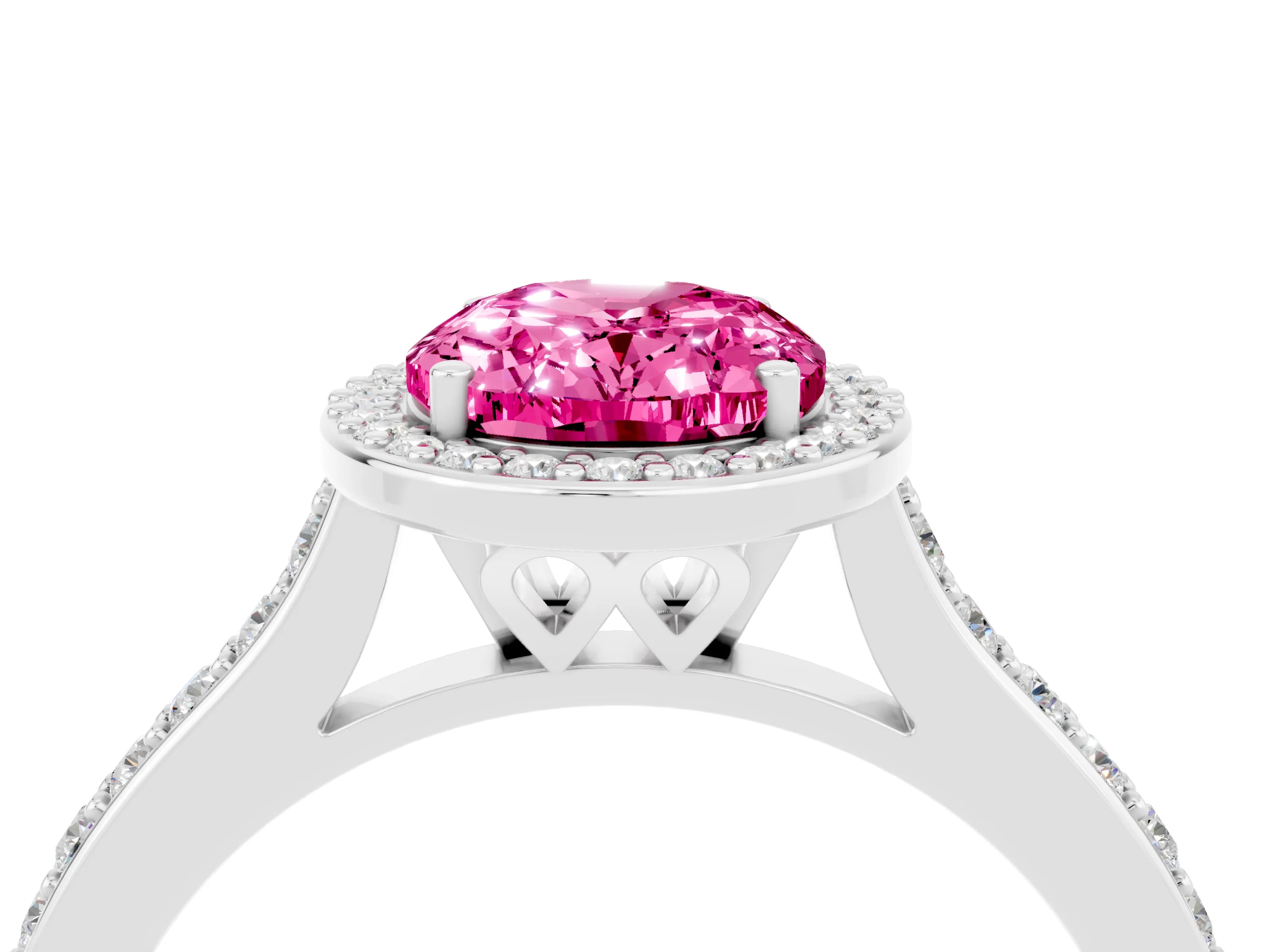 White gold Oval Cut Halo Round Diamond Pavé Band with Four-Prong Setting_4