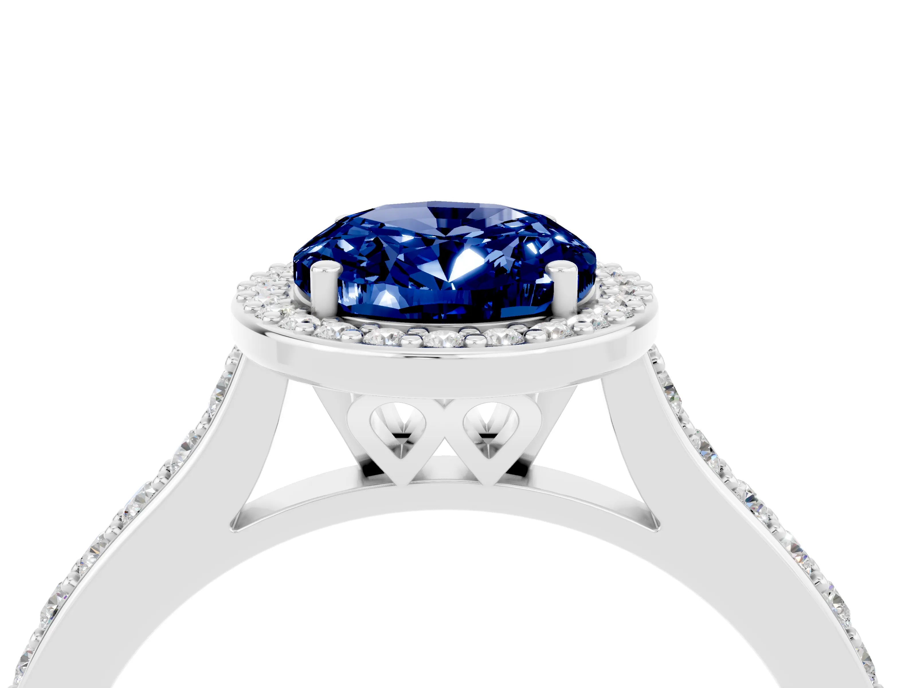 White gold Oval Cut Halo Round Diamond Pavé Band with Four-Prong Setting_4