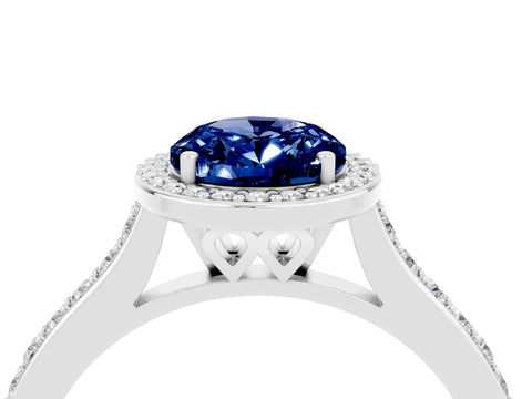 White gold Oval Cut Halo Round Diamond Pavé Band with Four-Prong Setting_4