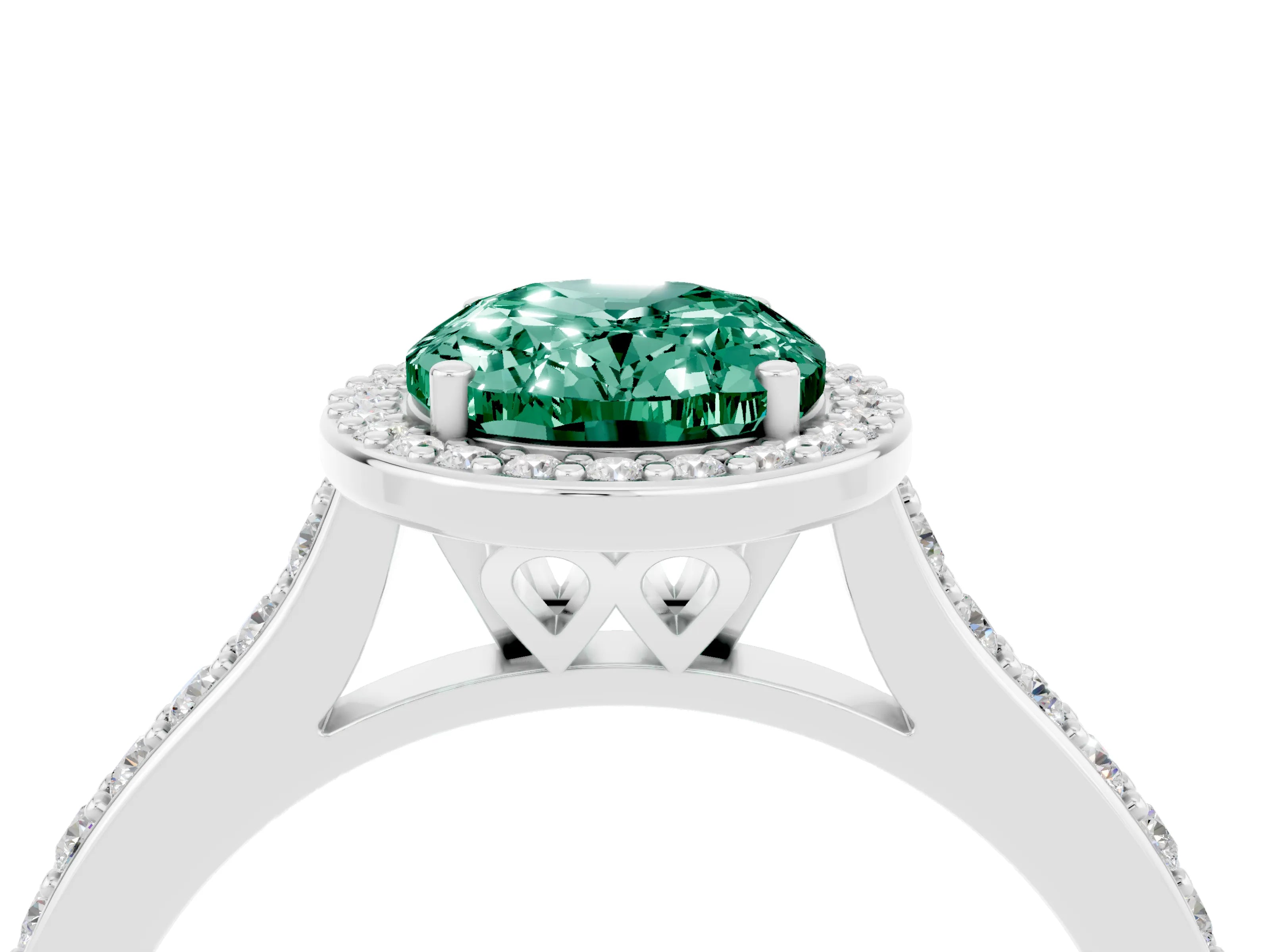 White gold Oval Cut Halo Round Diamond Pavé Band with Four-Prong Setting_4