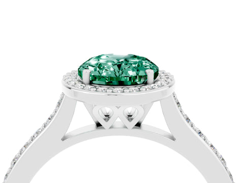 White gold Oval Cut Halo Round Diamond Pavé Band with Four-Prong Setting_4