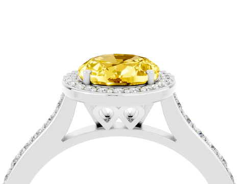 White gold Oval Cut Halo Round Diamond Pavé Band with Four-Prong Setting_4