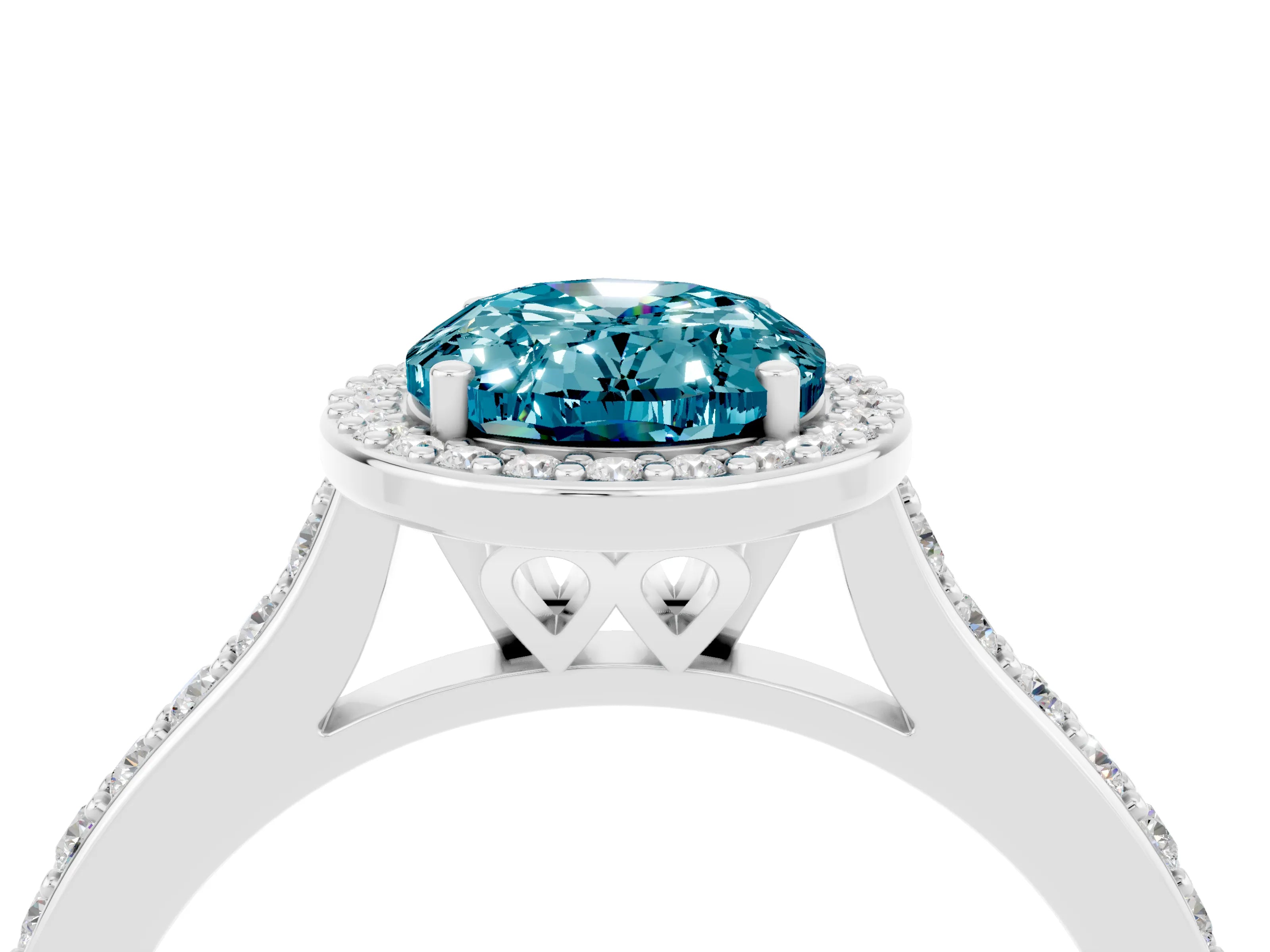 White gold Oval Cut Halo Round Diamond Pavé Band with Four-Prong Setting_4