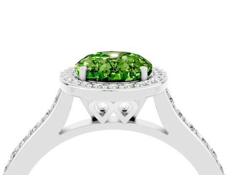 White gold Oval Cut Halo Round Diamond Pavé Band with Four-Prong Setting_4
