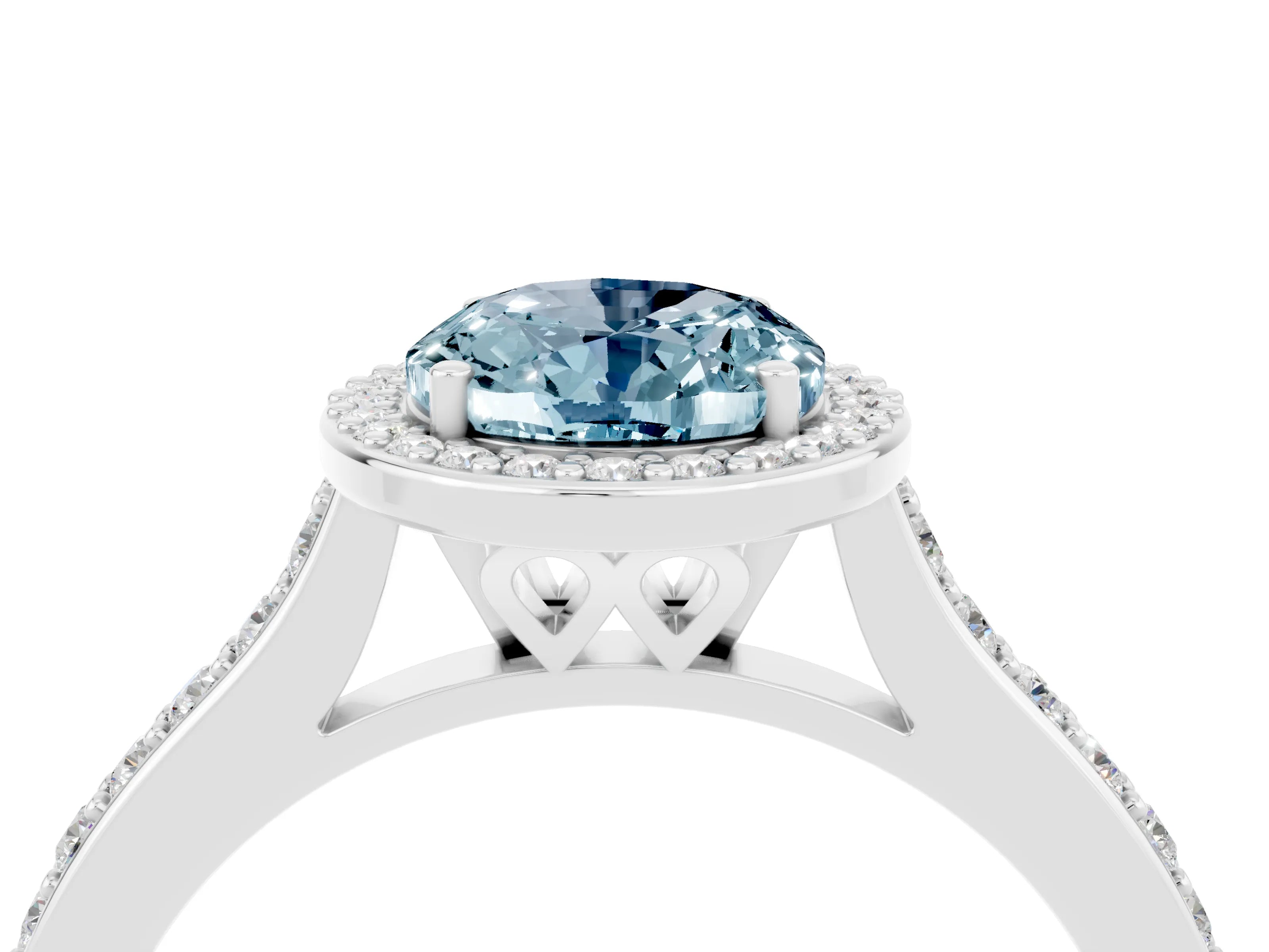 White gold Oval Cut Halo Round Diamond Pavé Band with Four-Prong Setting_4