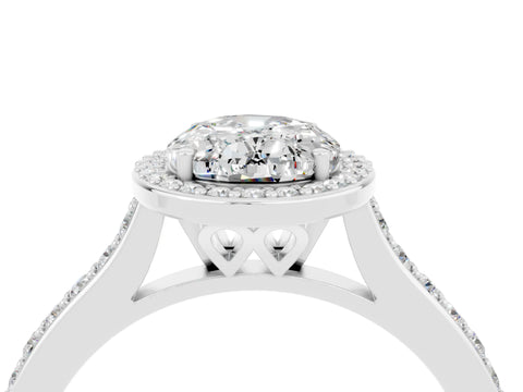 White gold Oval Cut Halo Round Diamond Pavé Band with Four-Prong Setting_4