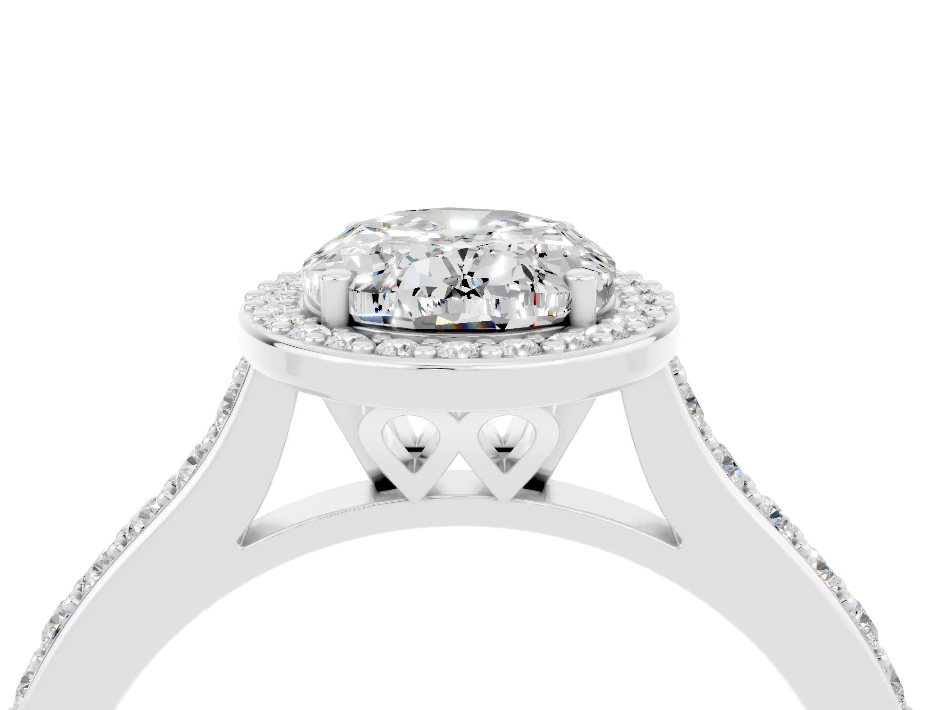 White gold Oval Cut Halo Round Diamond Pavé Band with Four-Prong Setting_4