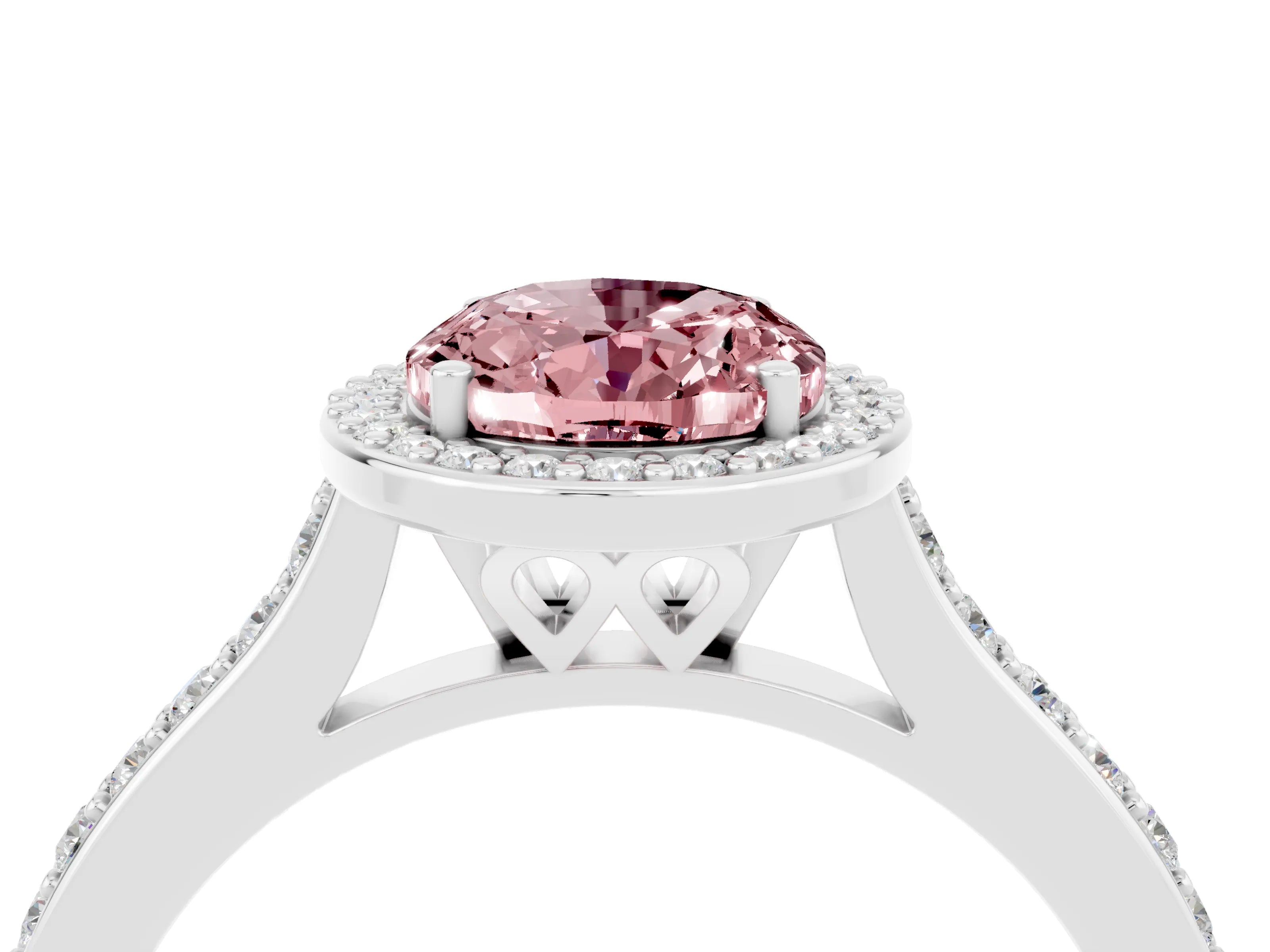 White gold Oval Cut Halo Round Diamond Pavé Band with Four-Prong Setting_4